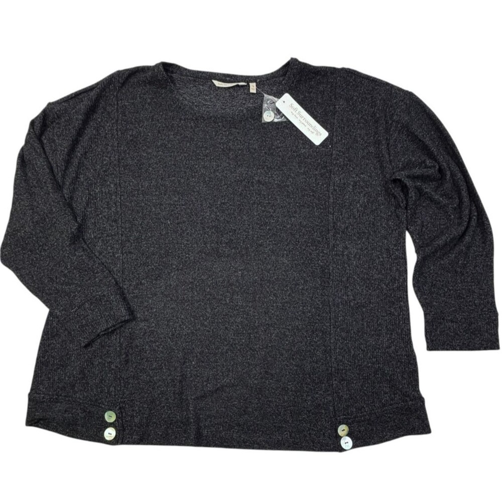 NWT Soft Surroundings Meadow Pullover Tunic Plus 3X 24 Charcoal Heather Black
